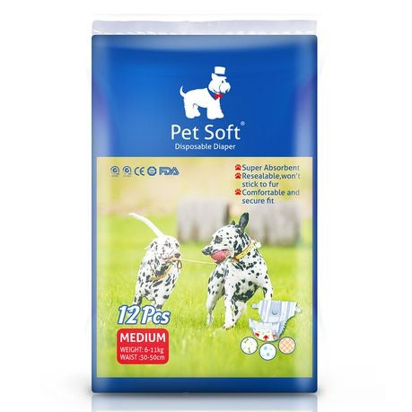 Pet Soft Medium Disposable Female Dog Diapers – Pack of 12
