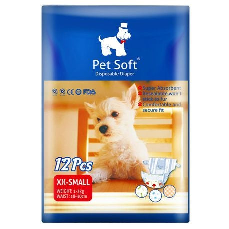 Pet Soft XX-Small Disposable Female Dog Diapers – Pack of 12